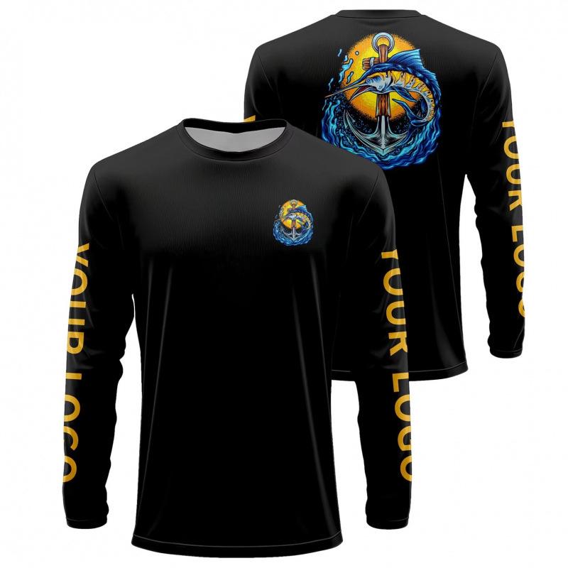 Men's Quick-Dry UV Protection Long Sleeve Fishing Shirt with Breathable Logo Pattern