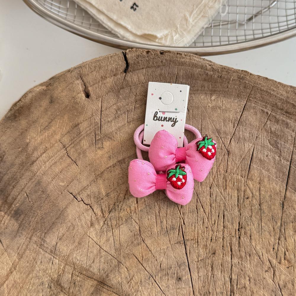 2025 Spring Summer New Embroidered Cherry Strawberry Hair Clips & Ties, Candy Color Bow Duckbill Clips, Hair-Friendly Barrettes
