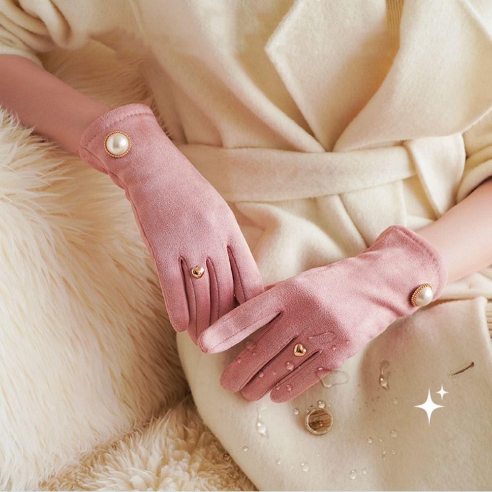 Perle Damen Fäustlinge Herz Plüschhandschuhe Geschenk Winter Fahrradhandschuhe Winter