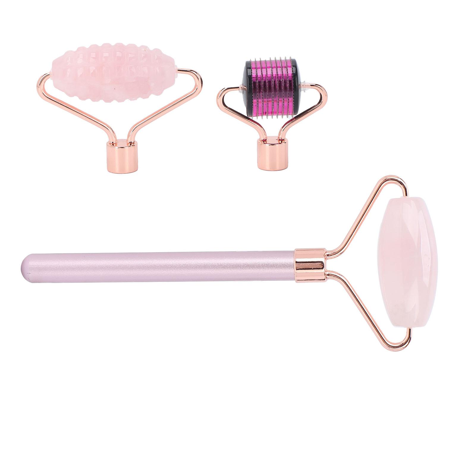 

3 in 1 Rose Quartz Face Roller Massager Microneedle Massage Tool for Face Beauty