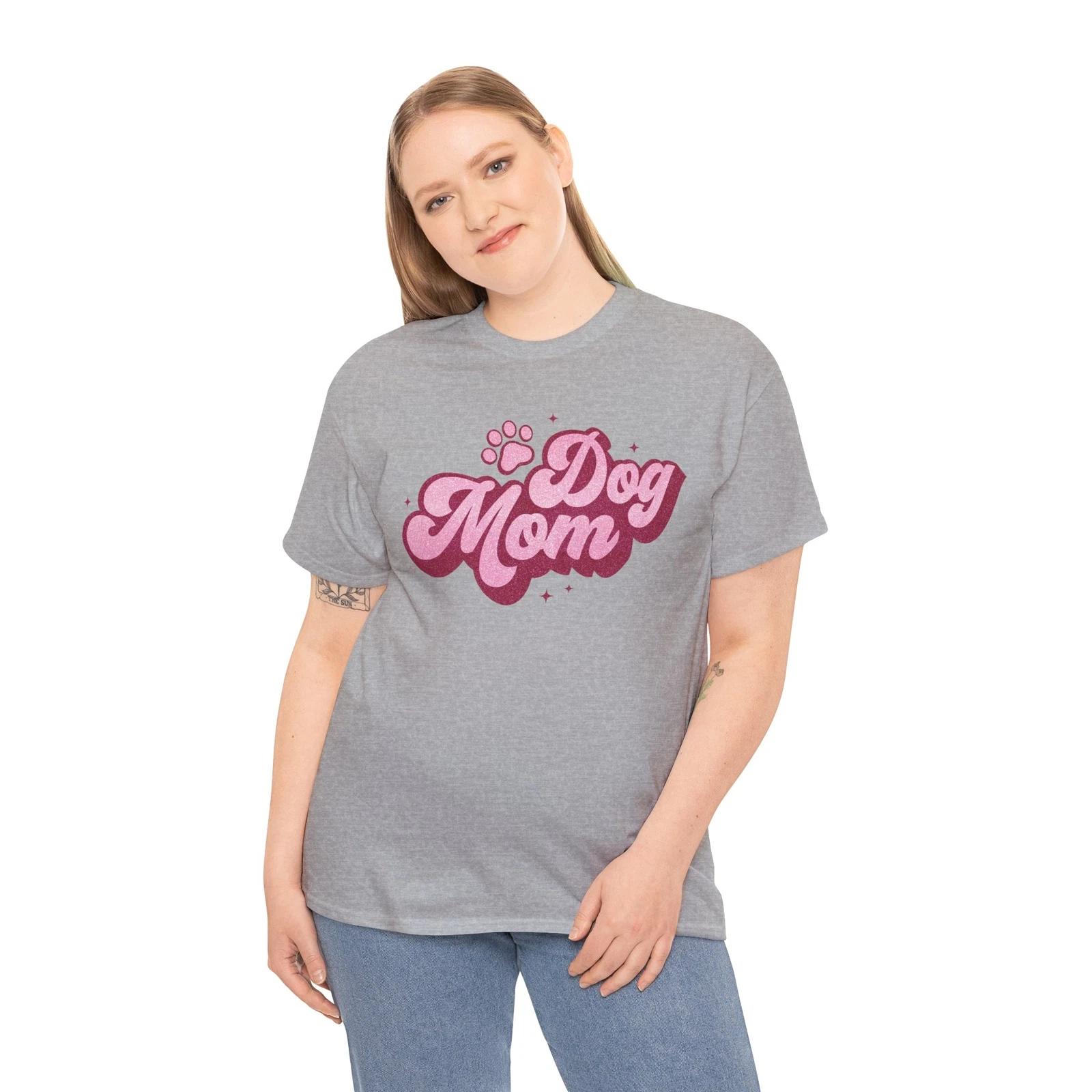 Dog Mom T-Shirt – Funny Cute Puppy Lover Paw Print Graphic Tee | Dog Shirt L