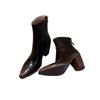 Fashion 2024 New Vintage Brown Women Ankle Boots Fashion Elegant Square Toe Shoes Autumn Winter Thick Heel Women's Short Booties