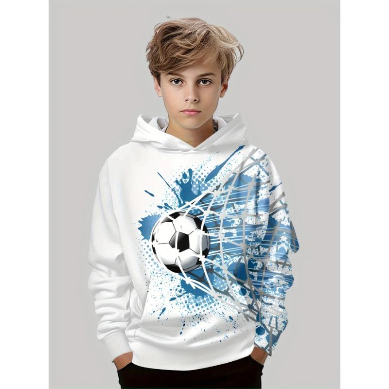 Autumn Winter 3D Football Printed Hoodies Fashionable Casual Warm Sports Long Sleeved Children's Boy Hooded Sweatshirts