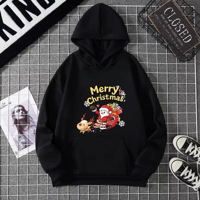 2025 Autumn/Winter Santa Claus Christmas Eve Elk Week Printed Youth Hoodie Sportswear Student Style Casual Top
