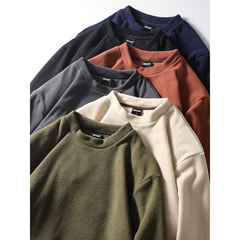 Japanese-Style Retro Mountain Double-Sided Fleece Sweater Men's Autumn and Winter Fleece-lined Trendy Bottoming Shirt Export Men's Clothing Outwear