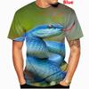 Summer Round Neck 3D Snake Pattern Print Top Fashionable Casual Short Sleeved Men's T-shirts
