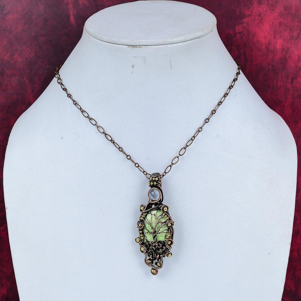 Tree of life lemon chrysoprase pendant copper wire wrapped pendant handmade rainbow moonstone pendant gifts for wife gemstone copper jewelry