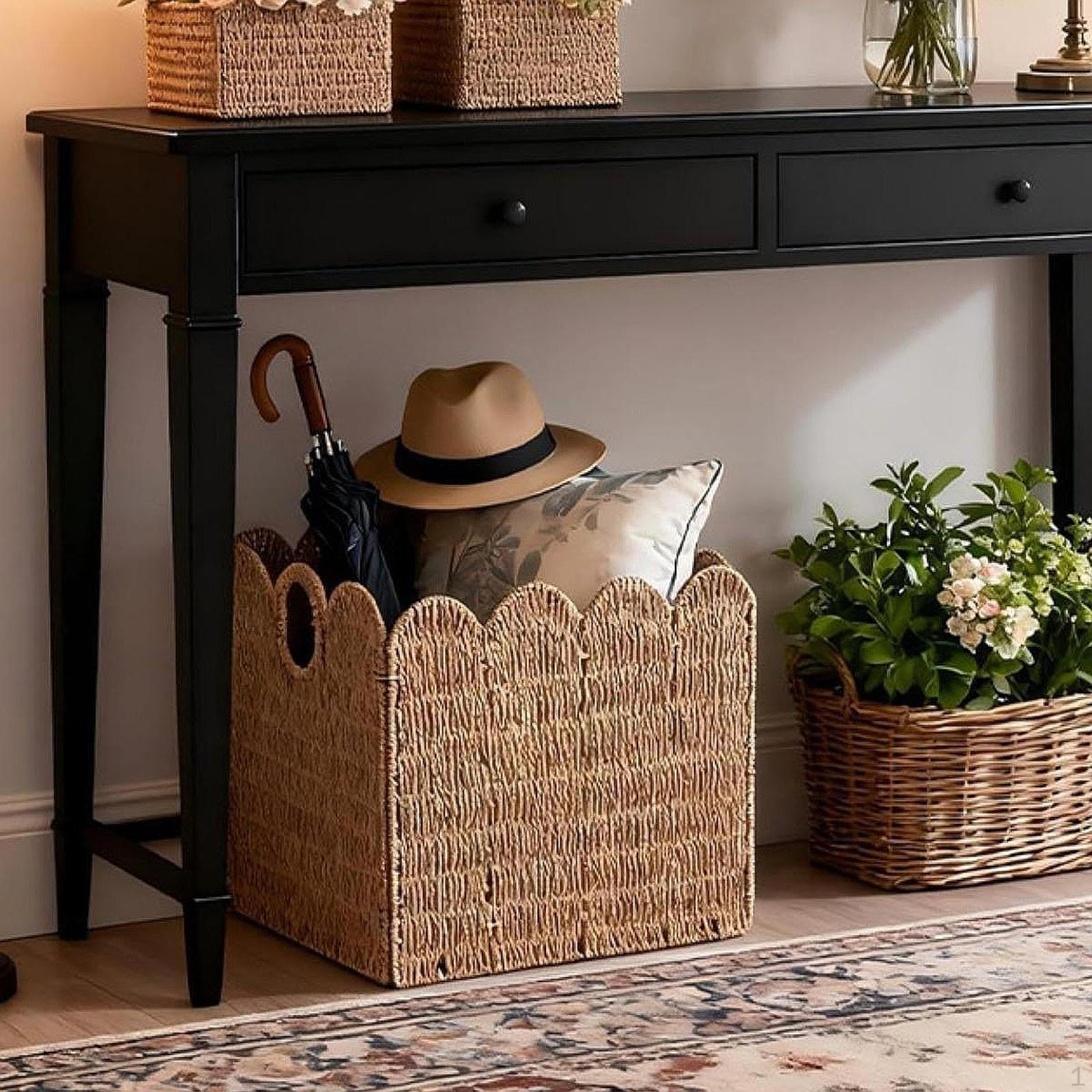 Storage Basket Foldable Bin Decorative with Sturdy Handles Handwoven Hamper Box Paper Rope 2840₽