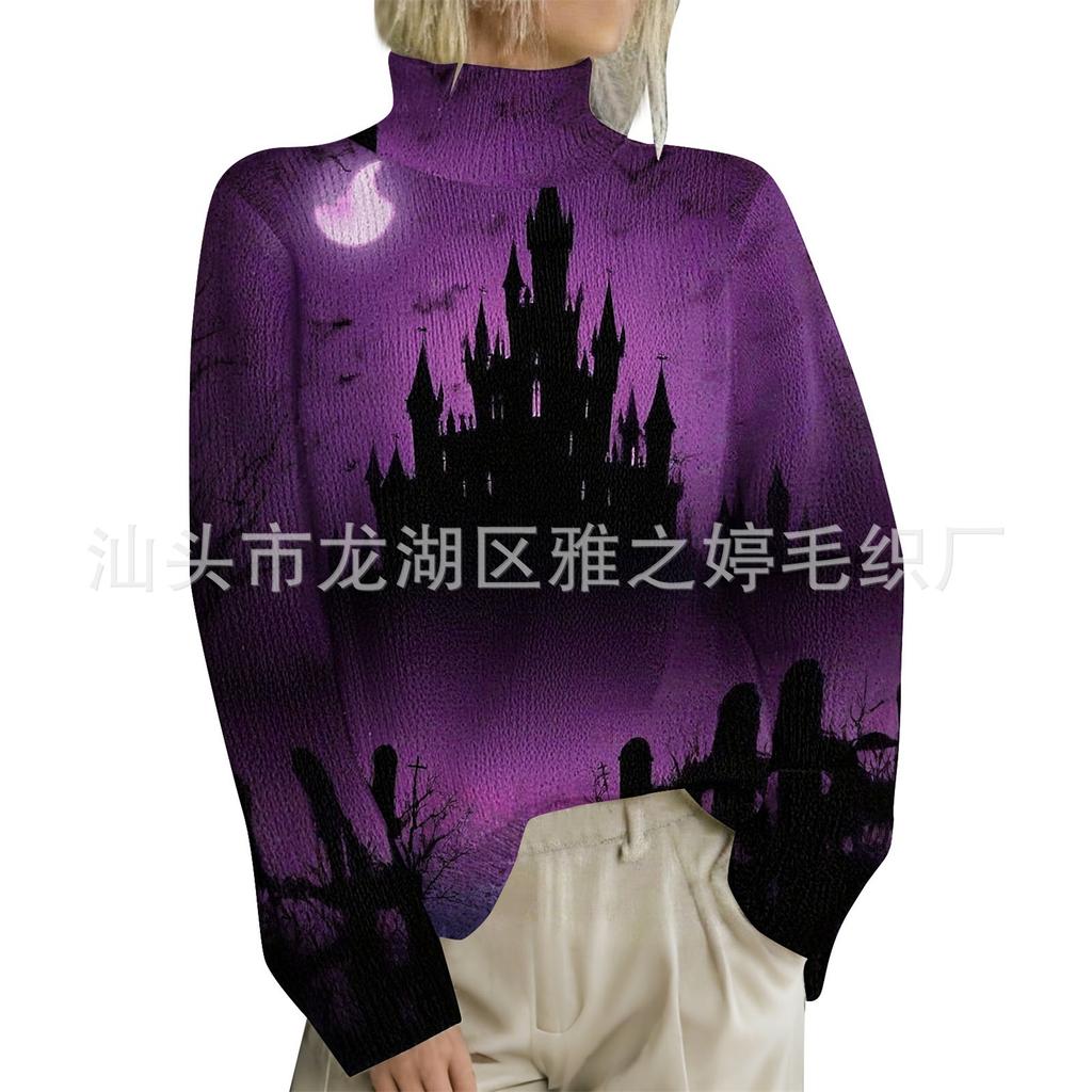HJX-GL1 Turtleneck Pullover Long Sleeve Halloween Devil 3D Printed Sweater New Loose Autumn and Winter