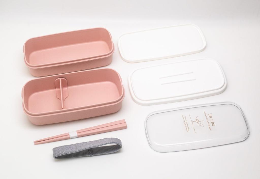 OSK Antibacterial Bento Light Hinoki Nopura with and Lunch Made in (OSK) Two-Tier Box, 330ml/320ml, Pink, (HKP) No. 3, Chopsticks, Divider, Belt,