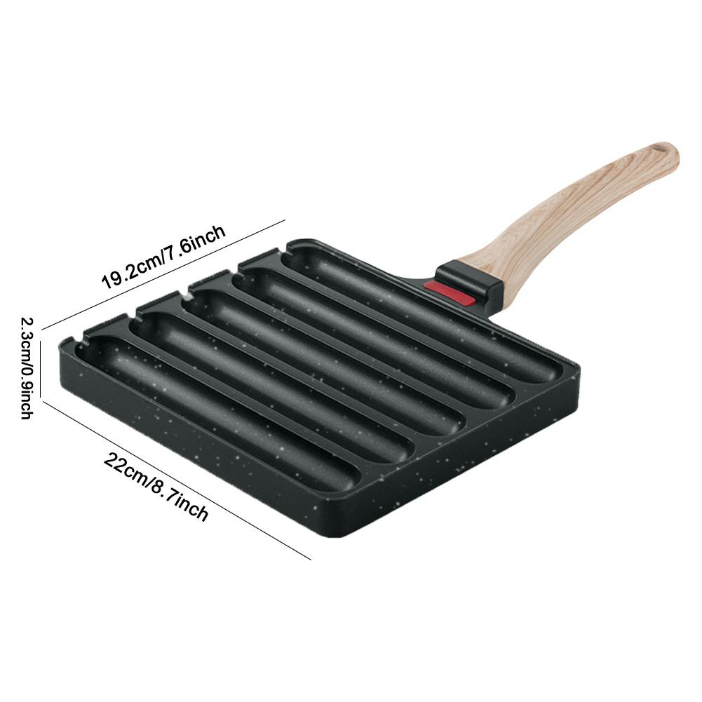 5 Grids Sausage Cooking Tool Pre-Seasoned Grilled Sausage Pot Hot Dog Pan Sausage Fry Pan for Outdoor Kitchen Breakfast