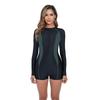 Womens Long Sleeve Rash Guard Swimsuit With Zipper Color Block Design Full Coverage Sun Protection Swimming Surfing