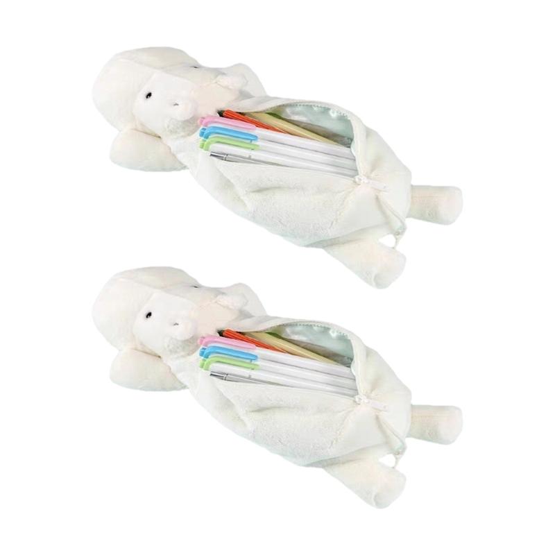 

2Pcs Plush Hippo Pencil Case Large Capacity Pencil Pouches Zippered Closure Pen Organiser Bag For Office School Supplies 1