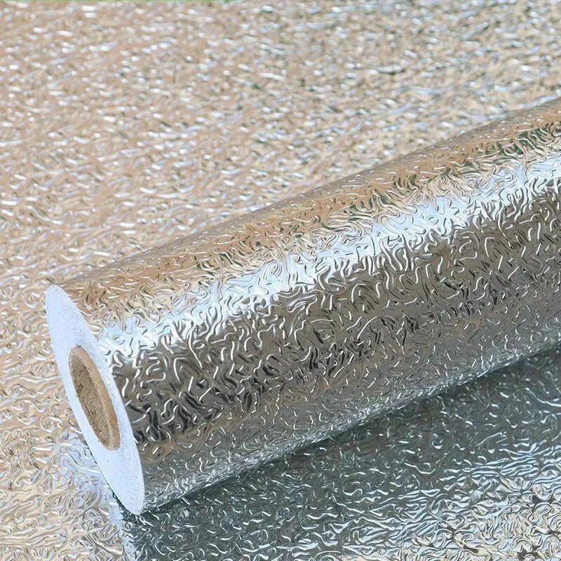 Self-Adhesive Kitchen Oil Proof Sticker Heat Resistant Wallpaper Waterproof Aluminum Foil for Countertop Drawer Cabinet Rack