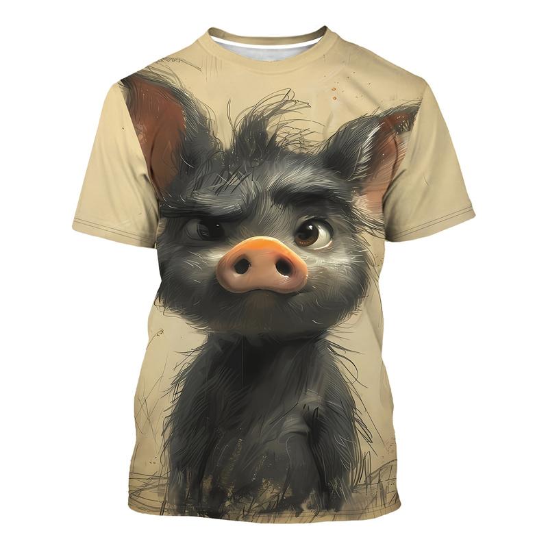 Funny Pig Pattern Men T Shirt 3D Printed Animal Tshirt Crew Neck T-Shirt Summer Street Short Sleeve Casual Tee Shirts Tops