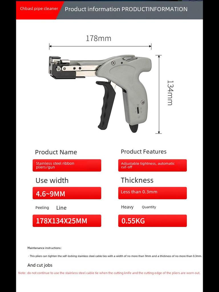 Halbautomatische Kabelbinderpistole und -schneider aus Edelstahl