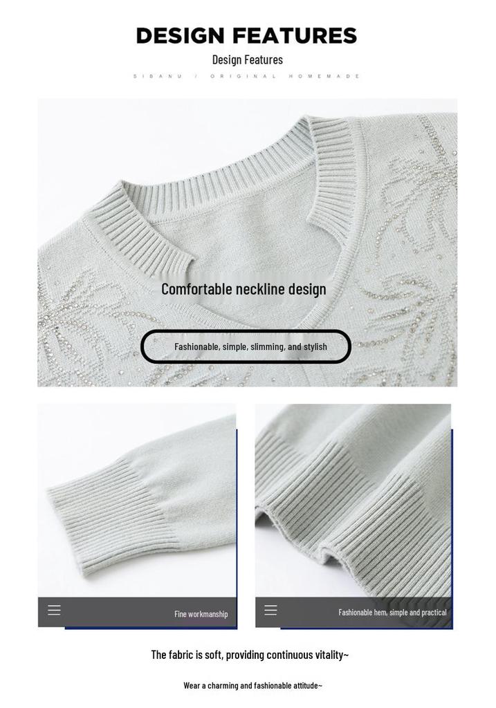 2026 Spring V-Neck Sweater for Middle-Aged & Elderly Women – Stylish Knit Top