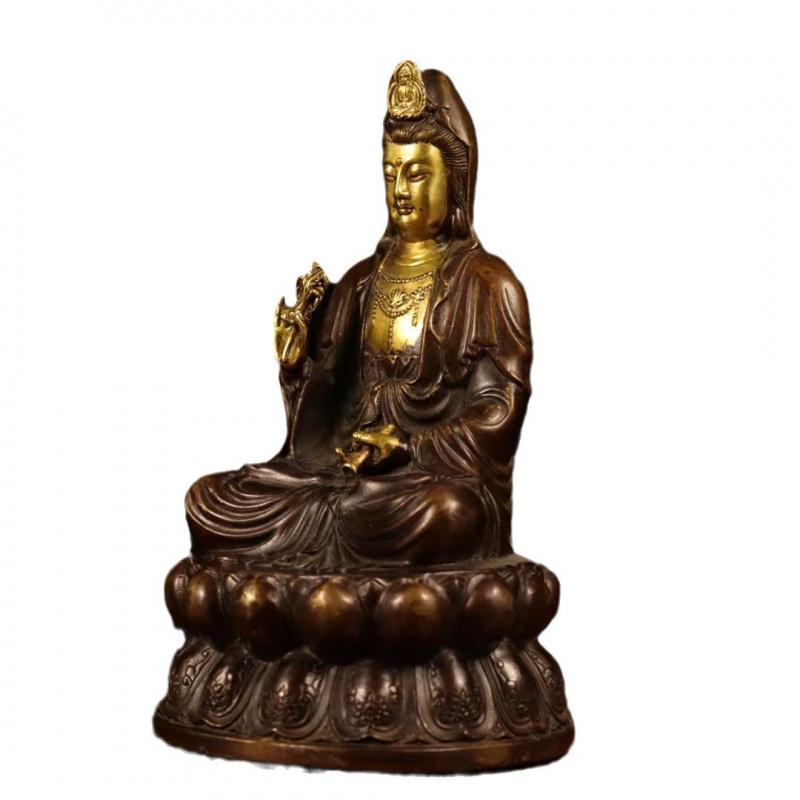 Bronze Bodhisattva Home Worship Buddha Statue Child-Giving Willow Branch South Sea Sitting Lotus Guanyin
