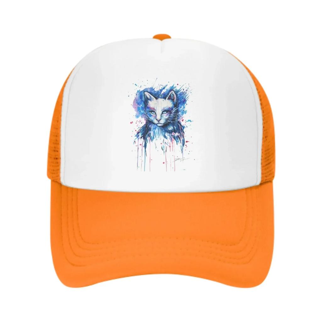 Watercolor Cats Mesh Trucker Hats for Unisex Women Adjustable Casual Fashion Baseball Caps for Outdoor Activities