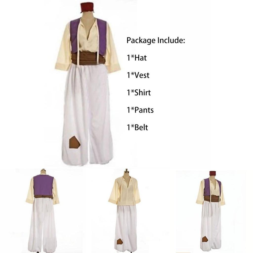 Enchanting Mens Adult Prince Aladdin Cosplay Costume Outfit With Elegant Hat