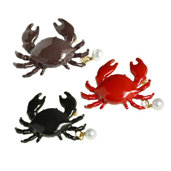 Brosche Pin Böhmischer Stil Kunstperlen-Dekor Krabbenform Zinklegierung Pin mit Handbemaltem Finish Mäntel Anzüge Pullover Kleider Abzeichen