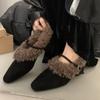 Fashion 2025 Mary Janes  Elegant Metal Buckle Woman Chic Brand Design Fur Women Low Heel Dress Shoes Ladies Winter Warm Plush Belt Pump