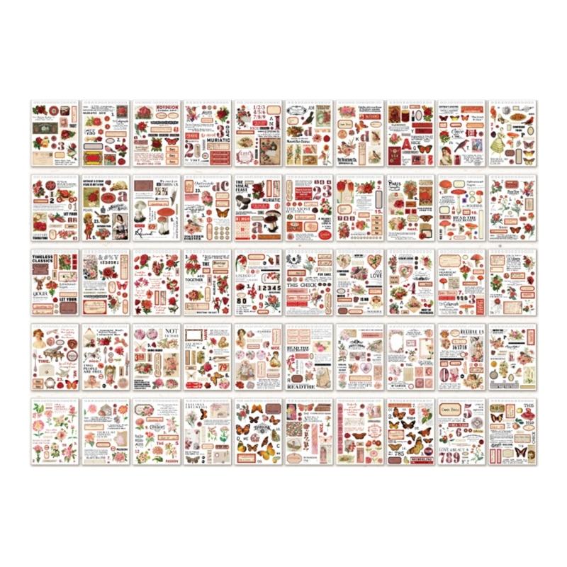 

50 Sheets Retro Scrapbooking Stickers Aesthetic Plant Stickers Decorative Stickers for Diary Album Planner Scrapbooking 1