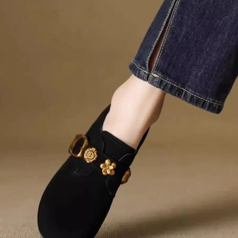 Fashion Women's 2025 Spring and Summer New Retro Versatile Deep Mouth Round Toe Block Heel Single Shoes Kitten Heel Loafers