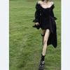 Spring and Summer Skinny Spice Girl Shoulder Black Hepburn Style Princess Dress Women's Niche Chic Design Sexy Short Dress