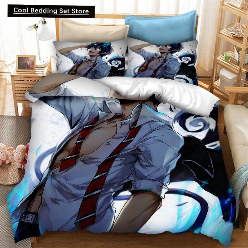 Fashion 3D Printing  Anime Blue Exorcist Bedding Set Duvet Covers Pillowcases One Piece Comforter Bedding Sets Bedclothes Bed