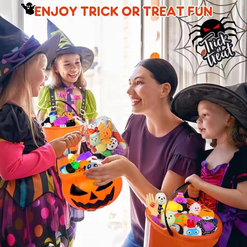 48Pcs Halloween Mochi Squeeze Toys Cute Pumpkin Ghost Trick or Treat Gift Kids Halloween Party Goodie Bag Basket Filler Favors