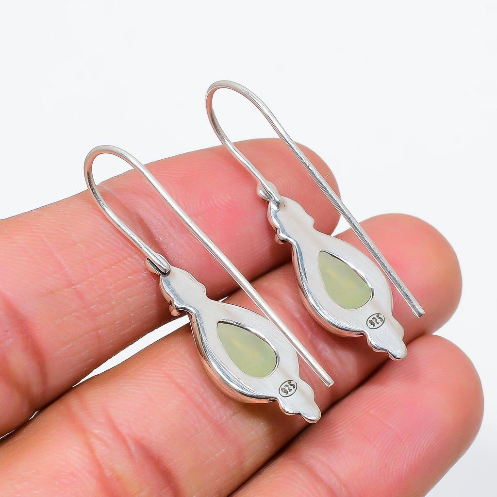 Prehnite Gemstone Handmade Solid 925 Solid Sterling Silver Jewelry Anniversary Earrings For Her