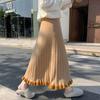 Korean Fashion Autumn Winter Women Warm Midi Knitting Skirt High Waist Black Gray Apricot Khaki Brown Knitted Ruffles Skirts