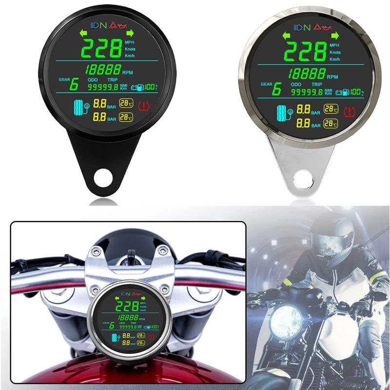 85mm Motorbike GPS Speedometer Tachometer & Fuel Gauge 0~99999 km/h Odometer 2 In 1 Motorcycle Tire pressure Gauge with Alarm