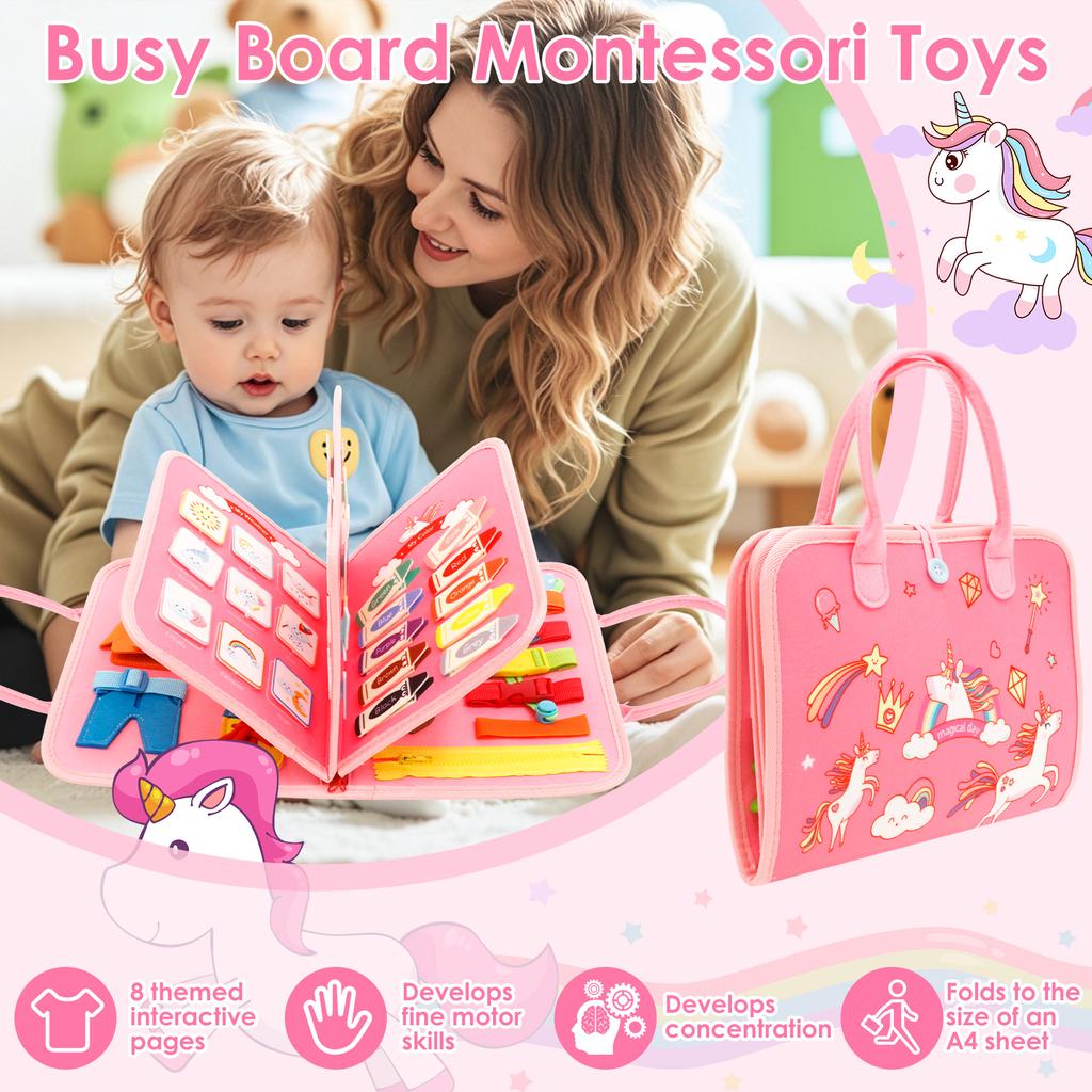 Pädagogisches Montessori Busy Board für Kleinkinder Sensorisches Aktivitätsspielzeug Feinmotorik Entwicklung Reise Lern Geschenk Polyester