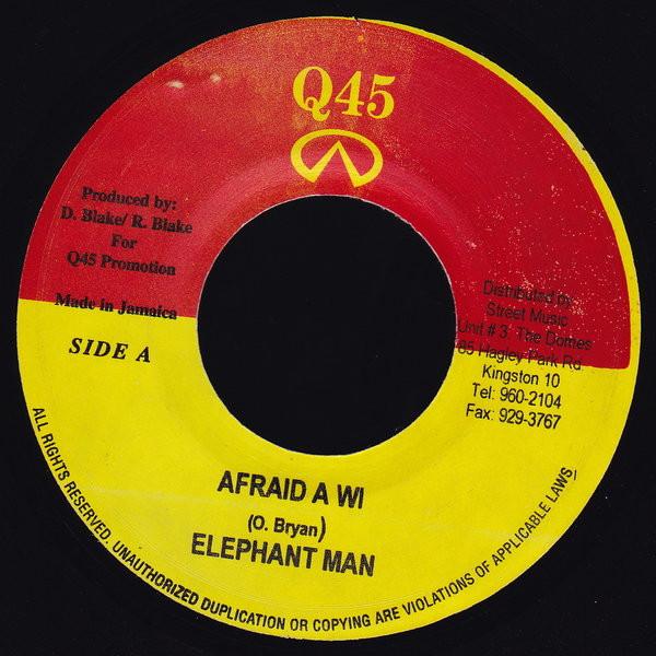 

7-дюймовая пластинка ELEPHANT MAN - Afraid A Wi NONE Q45 2004 Ямайка Регги, Ска и Даб Б/У