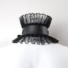 Black Pu Leather Edwardian Neck Chocker Sexy Black Lace Leather Lolita Choker Halloween Costume Gothic Dark Princess Collar
