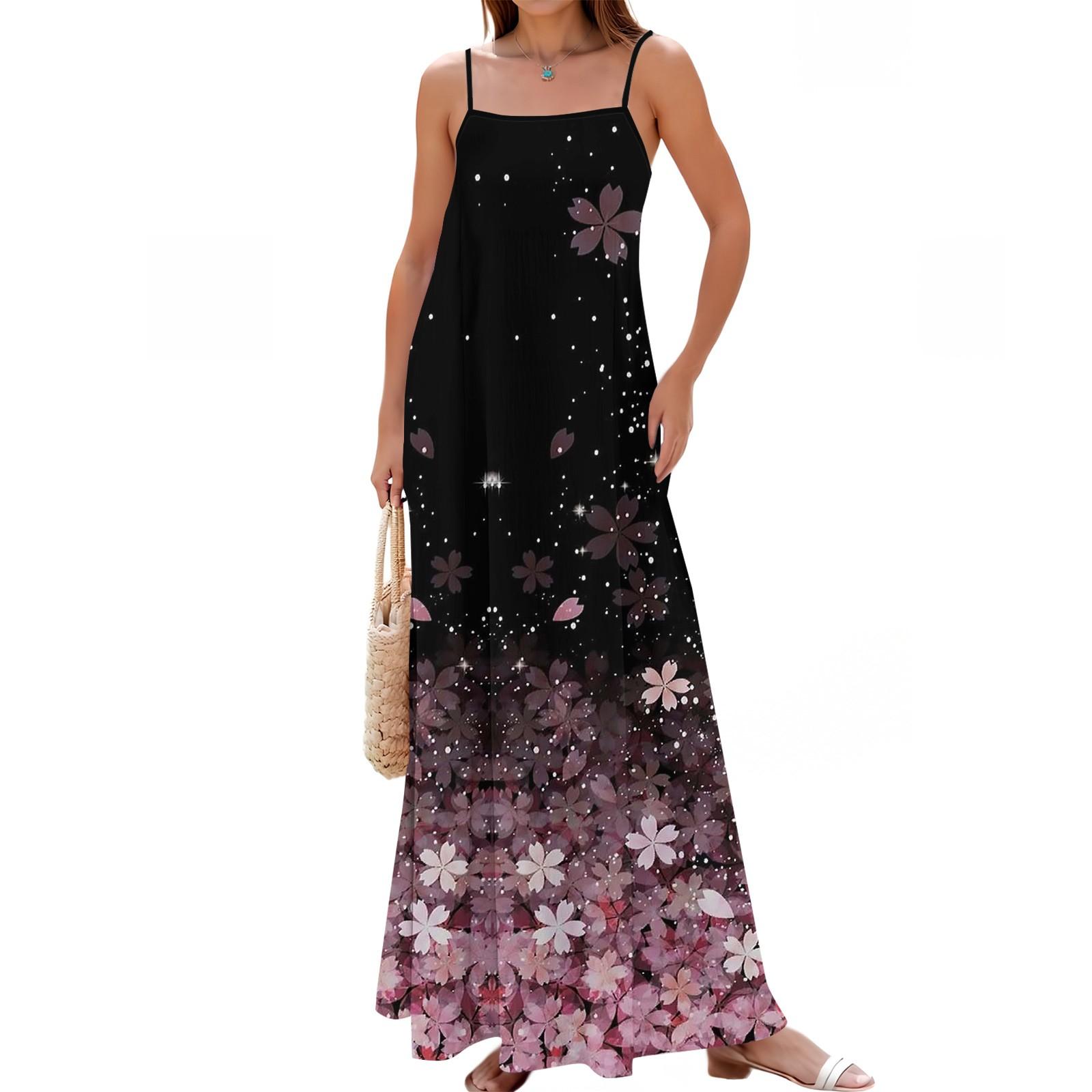 

Women s Summer Casual Fashion Adjustable Suspenders Printed Long Dress S фіолетовий