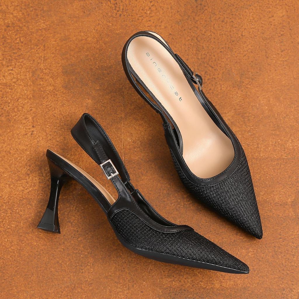 73226 [sheepskin] high heels women's thin heels summer 2025 new rear empty sandals pointed temperament single shoes