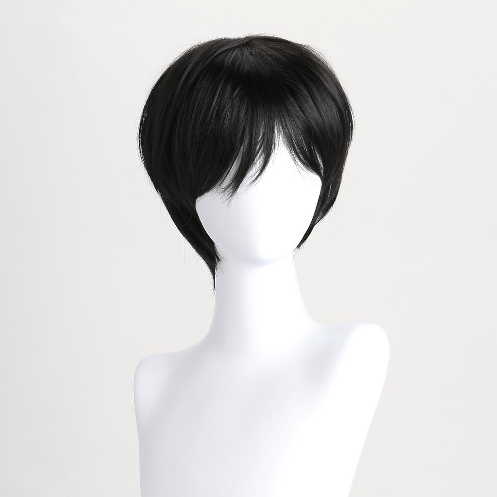 12 Inch Men Black Short Straight Side Bangs Cosplay Costume Wig Synthetic Hair High Temperture Fiber
