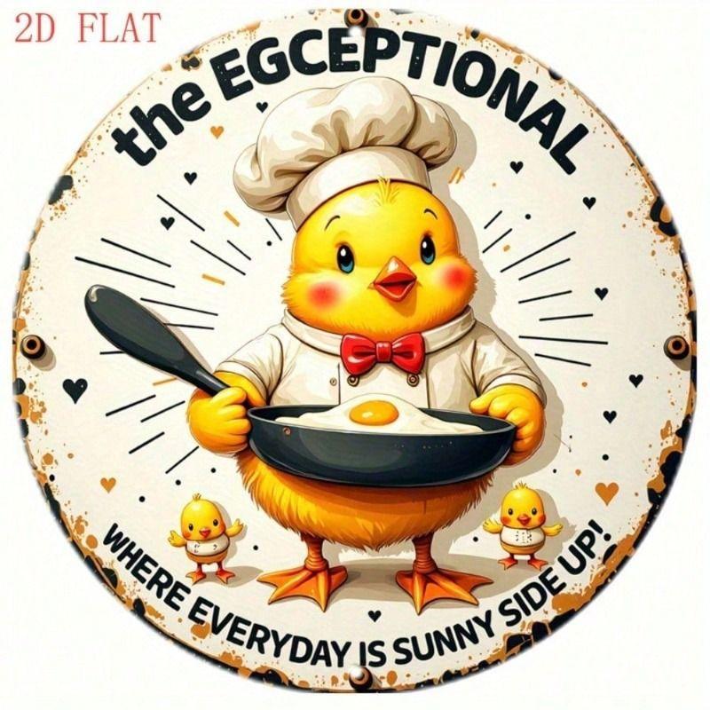 Metal Wall Art Chicken Chef with Egg, Farmhouse Kitchen Decor, Cafe Poster