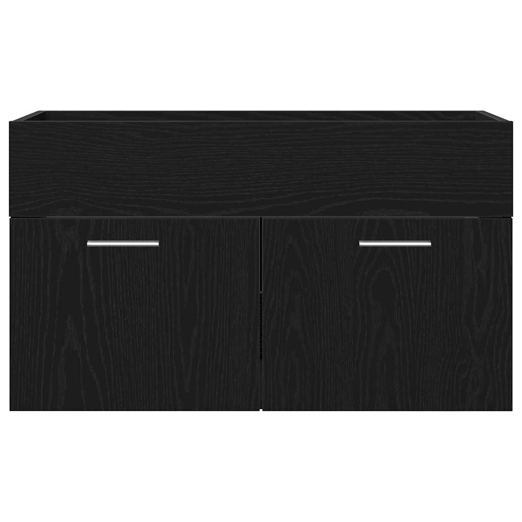 Black Washbasin Cabinet with Oak Effect Wood Based Material