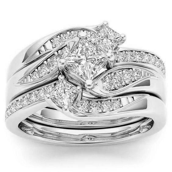 

Sanjie Wish Позолоченное 18 каратным золотом Кольцо для помолвки с имитацией бриллианта, инкрустированное цирконием, из трех частей Size 5 серебряный