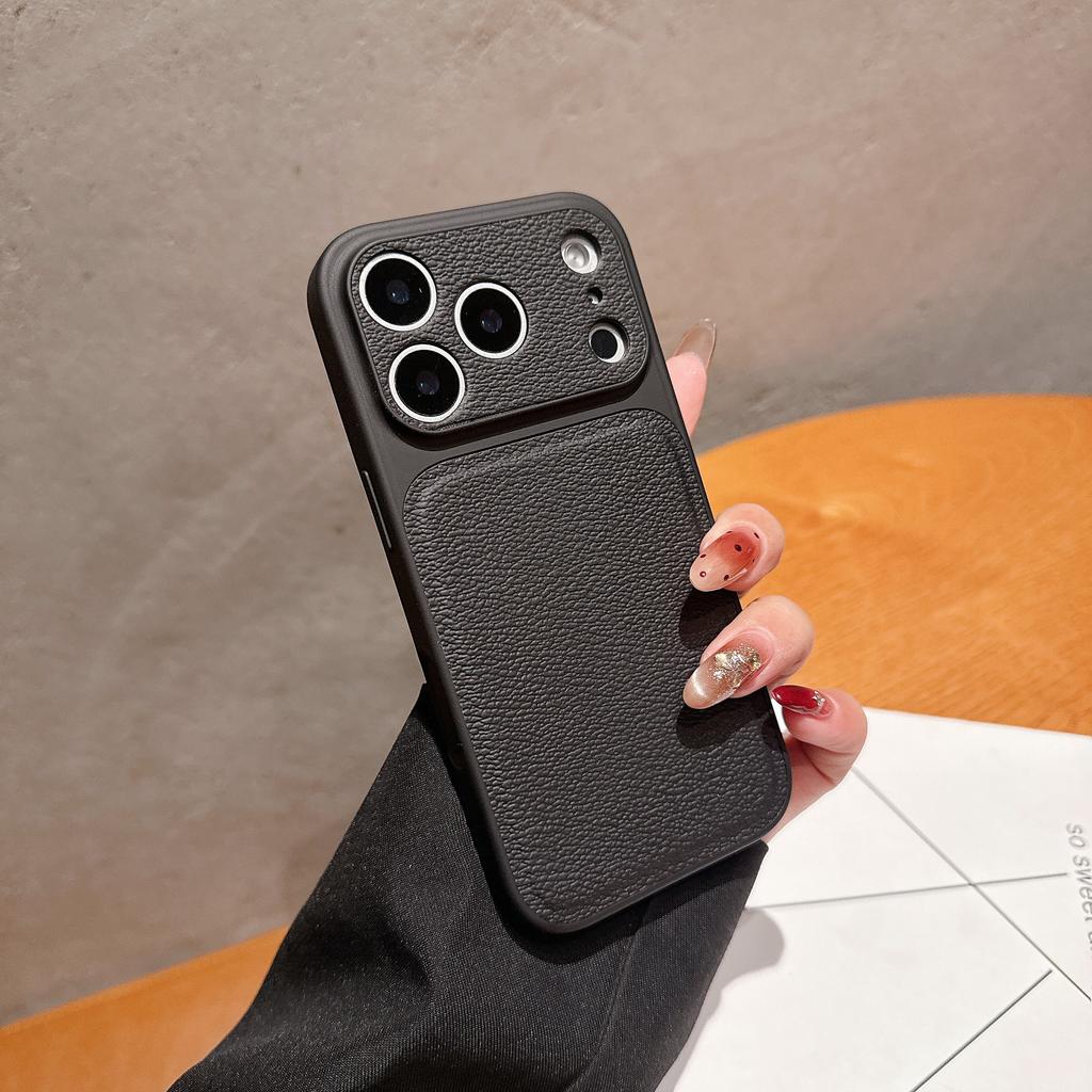 Original Solid Leather Color Case for iPhone 17 Air 16 15 14 13 Pro Max Matte Shockproof Hybrid PC Large Camera Window Cover