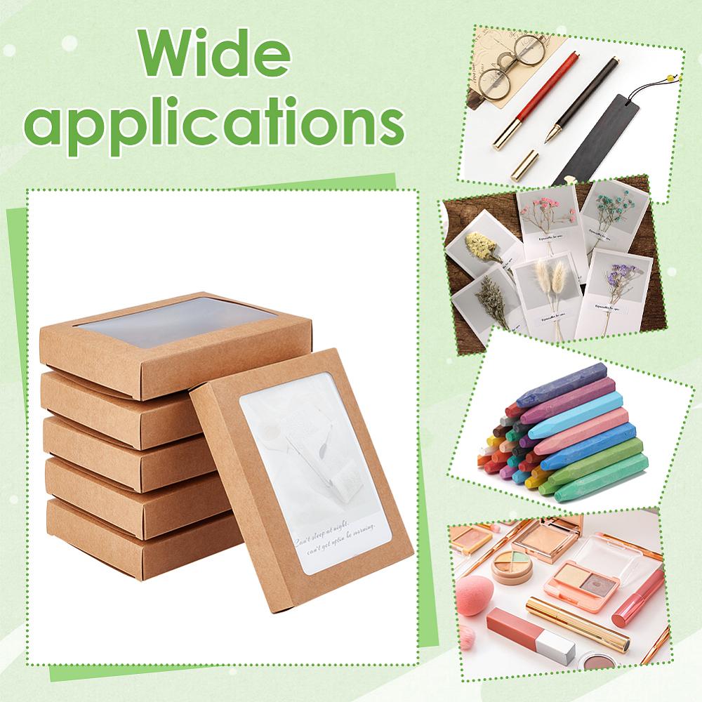 30pcs Foldable Kraft Paper Candy Boxes with Visible Window for Postcard Gift Packaging Rectangle BurlyWood 15.2x11.5x2.5cm