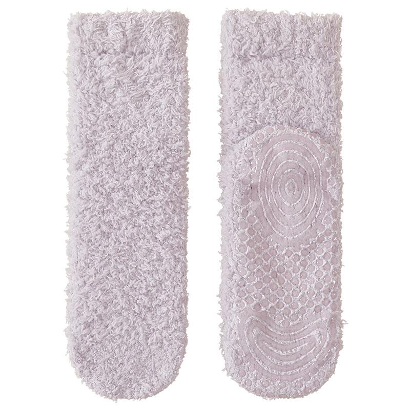 Winter and Autumn Coral Fleece Warmth-Keeping Mid-Calf Socks for Women, Home Use Anti-Slip Silicone Floor Socks