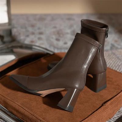 Fashion Vintage Slim Boots Autumn Winter New Ankle Shoes Women Fashion Square Head Short Boots Rear Zipper High Heels Botas De Mujer