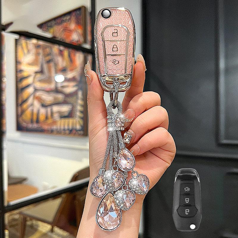 Crystal Tpu Key Case For Ford Figo Mondeo 5 Ecosport Fiesta Mk8 Ranger Fusion Kuga Escort F150 Flip Folding Remote Key Cover Fob