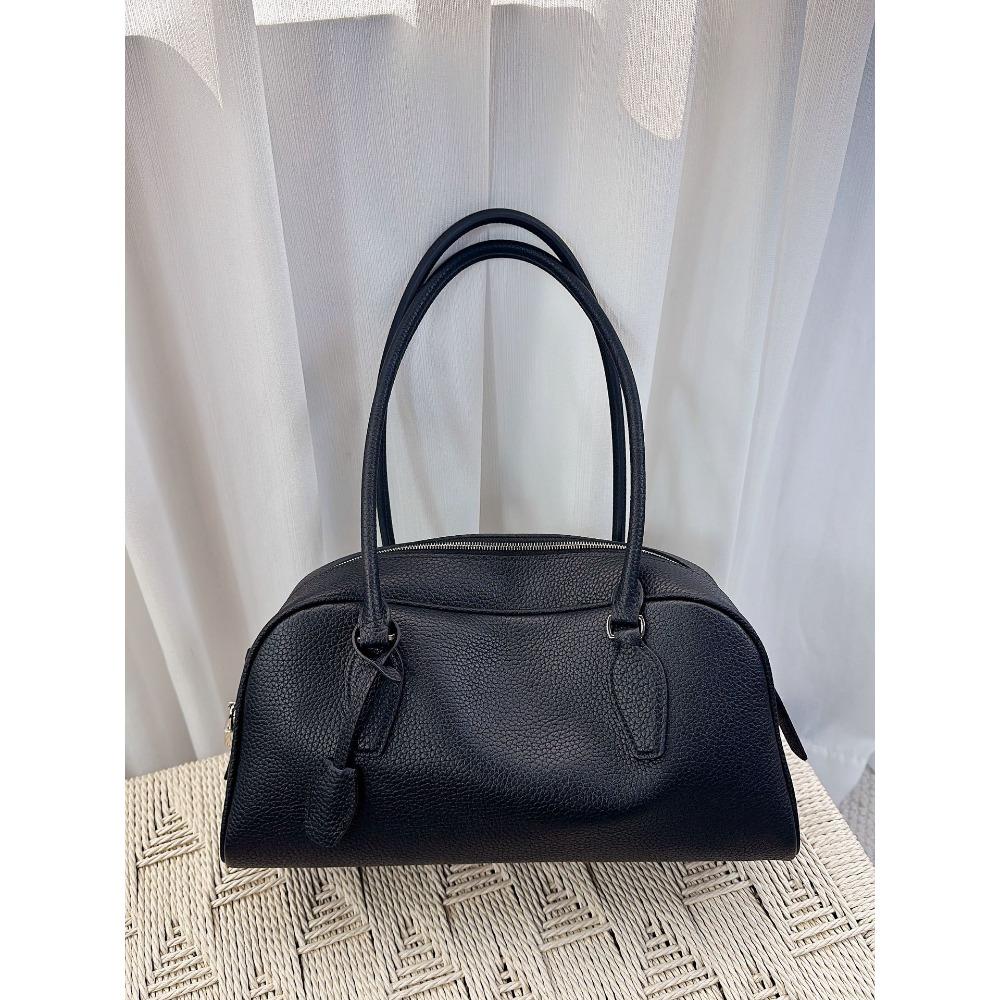 Old money wind India bowling bag long handle underarm bag first layer cowhide leather shoulder bag women