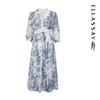 ELLASSAY 2024 Autumn V-Neck Watercolor Ink Print Dress